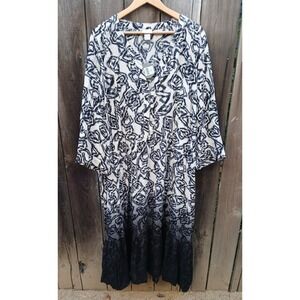 Zim Zoe Dress Womens Plus Black Geometric Pockets Flowy Midi House Dress‎ 26/28